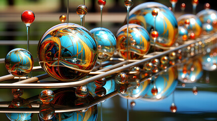 Wall Mural - close-up view of a collection of colorful balls displayed on a table with various textures and patte