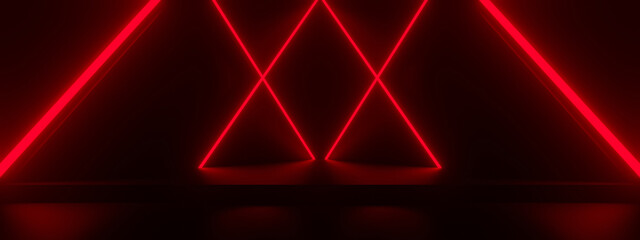 Wall Mural - 3d black background with red neon lights