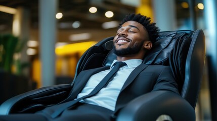 Leinwandbilder - A man in a suit and tie is smiling and relaxing in a reclining chair