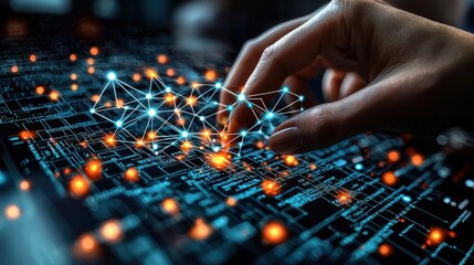 Digital Network Interaction: A Hand Interacting with a Complex Network Visualization