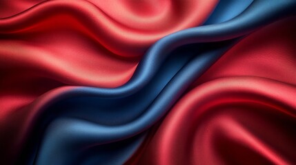 Poster - Red and blue silky fabric ripples in elegant folds, abstract design concept