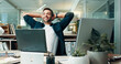 © CC/peopleimages.com - Relax, happy journalist or man in office for break, news publication or article deadline. Business, night or satisfaction with journalism at media agency for complete story, editing or job well done