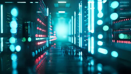 Wall Mural - data center with a row of computer servers. abstract generic concept of cyberspace, communication an