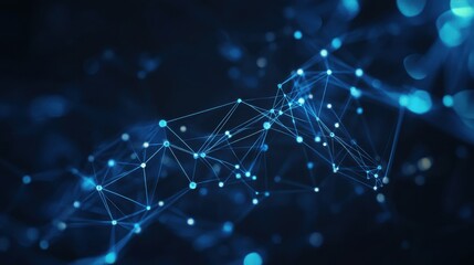 Wall Mural - a dark background with a blue abstract design of connected lines and dots, representing technologica