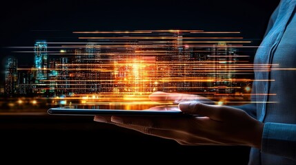 Wall Mural - digital cityscape: a glimpse into the future of urban technology