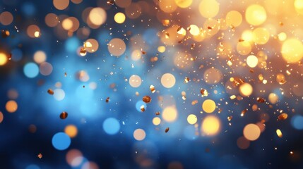 Wall Mural - festive background. falling small round pieces of gold foil, glowing circles of different sizes on b