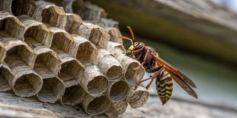 Hornet on a Nest with Intricate Paper Pattern