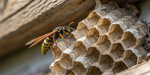 Hornet on a Nest with Intricate Paper Pattern