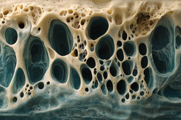 Poster - Unique foam texture created by natural processes exhibiting intricate patterns and vibrant colors