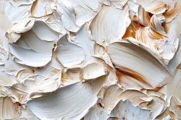 Aufkleber - Textured layers of white and cream paint create an abstract artwork revealing depth and contrast on a canvas surface