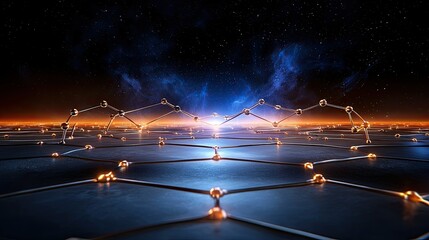Wall Mural - cosmic molecular network: a futuristic digital landscape