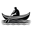 © Sadia - Silhouette of a man paddling canoe on lake vector image