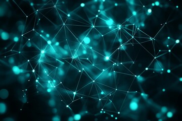 Fototapete - Abstract digital network design representing interconnected nodes and glowing lines on dark background