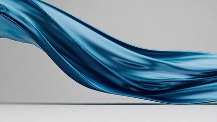 Poster - Flowing blue silk fabric against neutral background. Elegance and movement concept