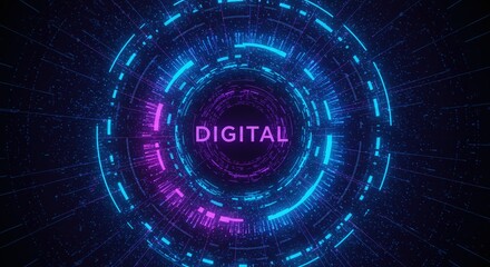 Digital Innovation: Dynamic digital abstract with glowing neon elements, showcasing innovation. the core of modern connectivity and technological progress.