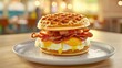 © pook - Delicious Waffle Sandwich with Bacon and Egg Layers for Breakfast Bliss and Savory Delight