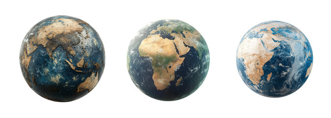  Set of earth representations on transparent background