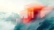 © free - Man stands before modern architecture overlooking mountainous ethereal landscape