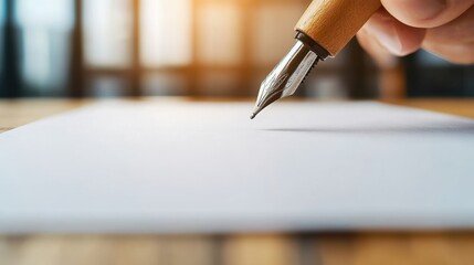 Leinwandbilder - Minimalist Legal Precision Elegant Wooden Fountain Pen Signing Transformative Business Agreements - Professional Contract Workflow and Digital Transformation Insights