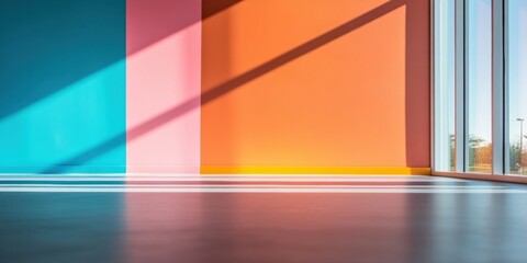 Aufkleber - Chromatic Minimalism Vibrant Color Block Interior Design with Architectural Light Play - Contemporary Spatial Wellness and Creative Studio Aesthetics