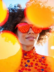 Leinwandbilder - Vibrant Gen Z Retro-Futurism Bold Color-Block Fashion Portrait Celebrating Creativity, Digital Innovation, and Expressive Personal Branding
