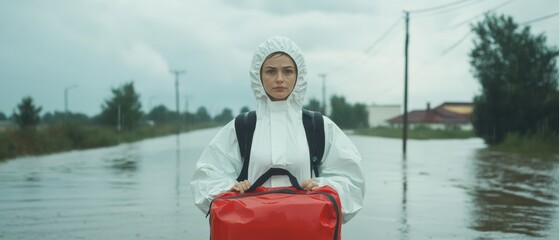 Poster - Climate Resilience Visual Gen Z Emergency Preparedness Concept - Adaptive Fashion Meets Extreme Weather Survival in Monochromatic Urban Landscape
