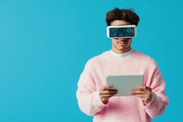 Leinwandbilder - Next-Gen Immersive Learning Gen Z Tech Explorer in Soft Pastel VR Experience - Augmented Education and Digital Wellness Visualization