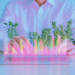 Aufkleber - Eco-Tech Visualization Innovative Growth Analytics with Holographic Plant Data Visualization - Sustainable Business Intelligence for Climate-Conscious Entrepreneurs