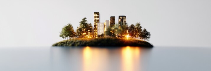 Poster - Illuminated Urban Microcosm Sustainable Smart City Digital Twin Concept Visualizing Harmonious Ecosystem Integration with Minimalist Architectural Landscape