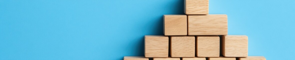 Aufkleber - Minimalist Leadership Pyramid Sustainable Wooden Block Architecture Visualizing Organizational Hierarchy, Strategic Growth, and Corporate Transformation Dynamics