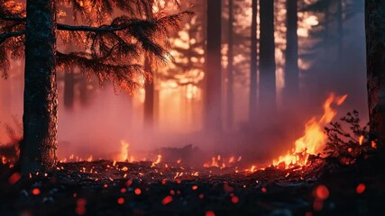 Poster - A forest with a tree that is on fire