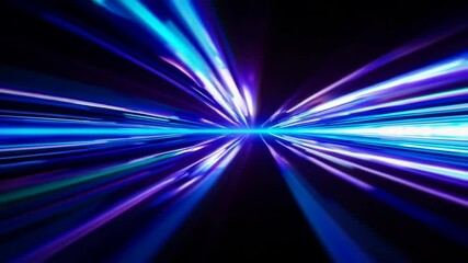 Poster - Blue and purple light beams in motion on black background, futuristic speed concept