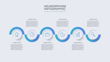 neumorphism infographics design template with 6 steps and icons