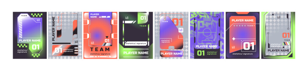 set of sports trading card templates. different designs of badge of basketball, football players, sp