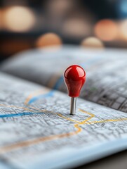 Wall Mural - red push pin marking location on city map