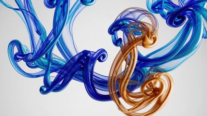 Aufkleber - Vibrant blue and gold ink swirling underwater on white background. Abstract art concept