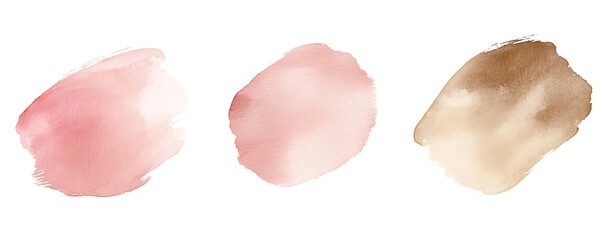 Wall Mural - Set of abstract watercolor shapes in blush pink, beige, and neutral tones with dots, circles, geometric figures, and lines on a white background