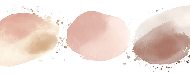Wall Mural - Set of abstract watercolor shapes in blush pink, beige, and neutral tones with dots, circles, geometric figures, and lines on a white background