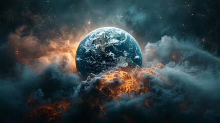 Earth partially shrouded in a thick cloud of pollution