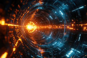 Poster - A swirling, vibrant tunnel of light and data streams, showcasing futuristic technology and energy.