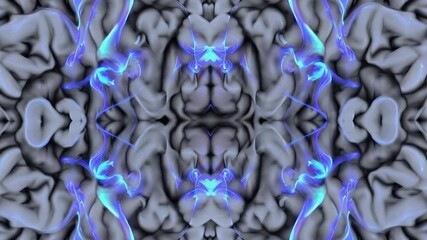 Leinwandbilder - Abstract pattern with blue neon lines and gray swirls, neural network concept