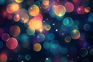 Wall Mural - dark background, colorful bokeh lights, blurred, simple lines, minimalist style