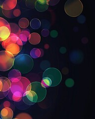 Wall Mural - dark background, colorful bokeh lights, blurred, simple lines, minimalist style