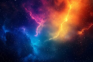 Wall Mural - abstract background with colorful lightning and starry sky, lightning in blue, orange, red, and purp