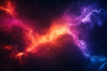 Wall Mural - abstract background with colorful lightning and starry sky, lightning in blue, orange, red, and purp