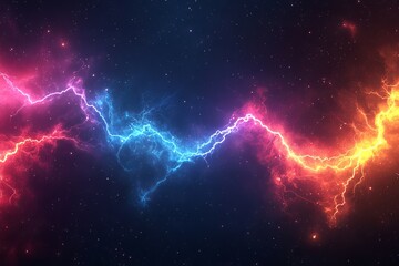 Wall Mural - abstract background with colorful lightning and starry sky, lightning in blue, orange, red, and purp