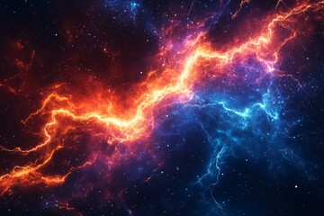 Wall Mural - abstract background with colorful lightning and starry sky, lightning in blue, orange, red, and purp