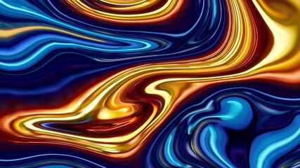 Poster - Vibrant abstract fluid art with swirling blue and gold patterns. Artistic expression concept
