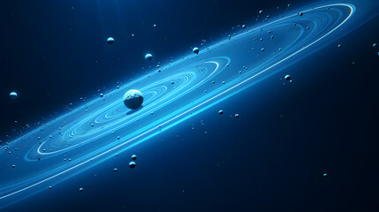 Wall Mural - majestic blue saturn with distinct rings set against a deep black background emphasizing its cosmic 