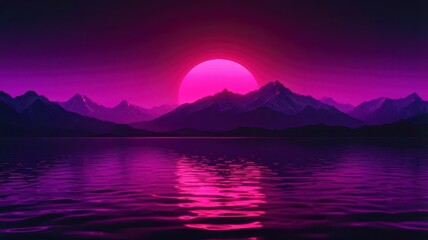 Wall Mural - A beautiful sunset over a lake with mountains in the background